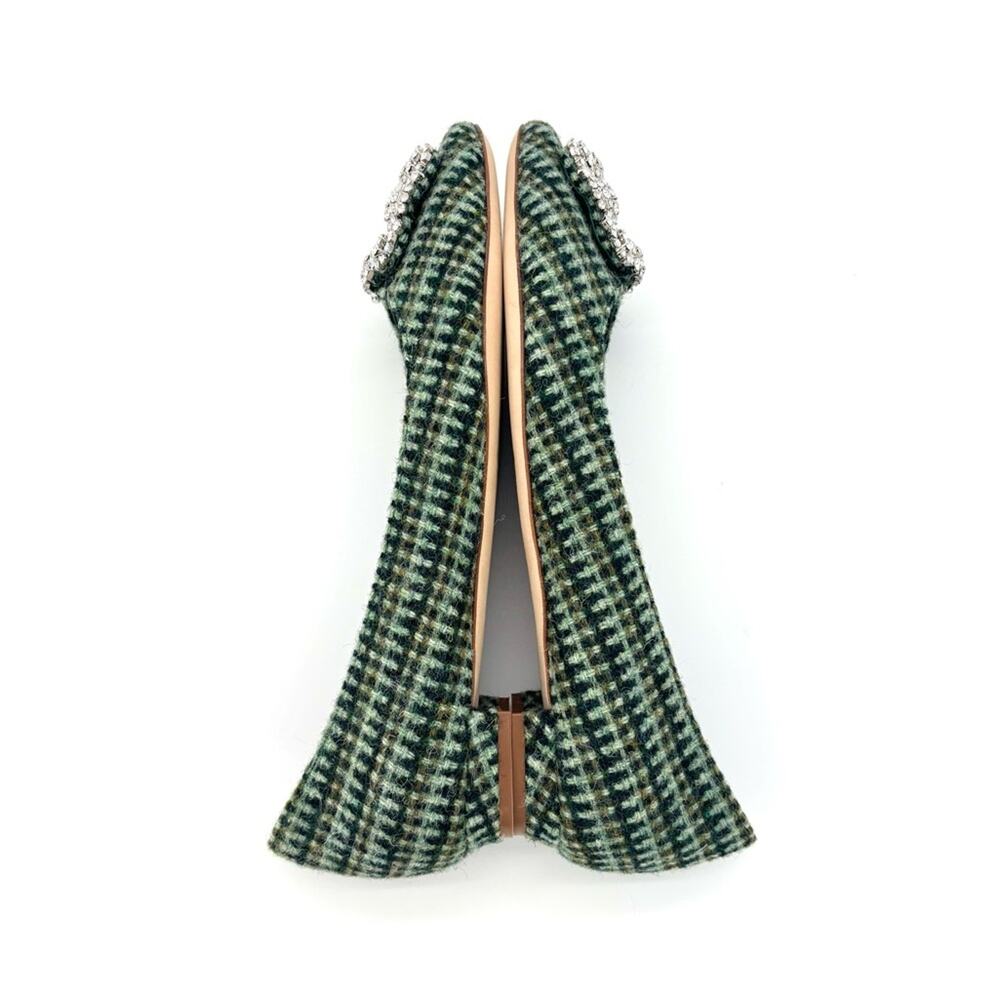NIB Manolo Blahnik Hangisi Flat Wool Crystal Embellished Pointed Toe Shoes 37 - Picture 5 of 12
